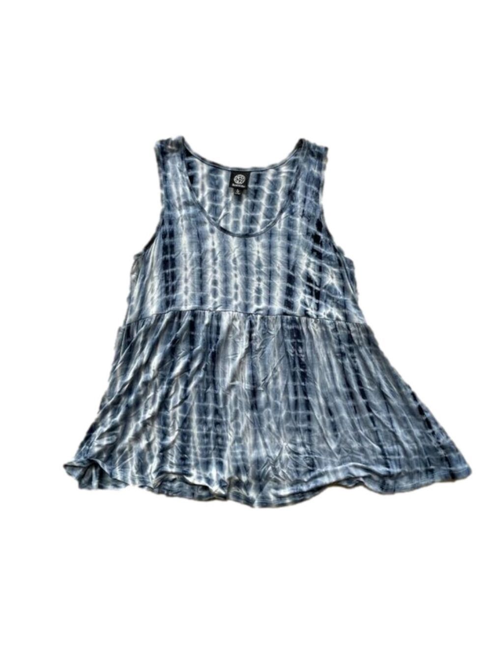 Blue and White Tie Dye Bobeau Yoga Swing Tank, Size Large - Picture 2 of 10